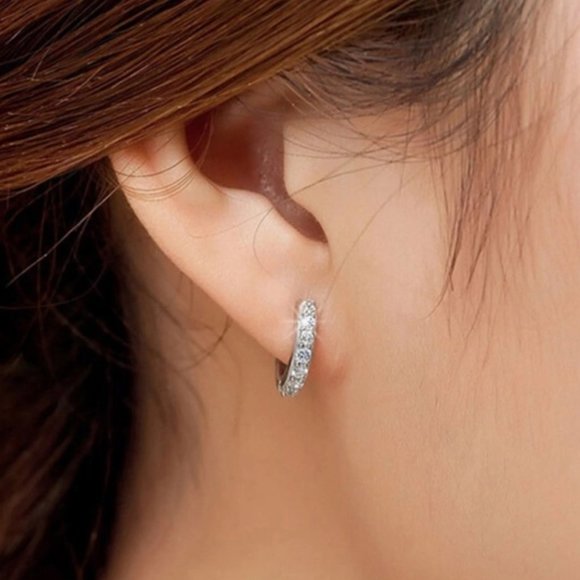 NEW 925 Sterling Silver Diamond Hoop Earrings A - Picture 2 of 9